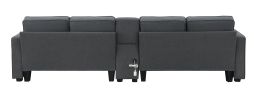 [VIDEO provided] [New] 114.2" Upholstered Sofa with Console, 2 Cupholders and 2 USB Ports Wired or Wirelessly Charged, Modern Linen Fabric Couches wit