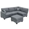 [VIDEO provided][New]89.8*60.2" Modern Sectional Sofa,5-Seat Modular Couch Set with Convertible Ottoman,L-Shape Linen Fabric Corner Couch Set with 2 P