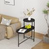 Round Coffee Table with Storage Tray 2 Tier Oval End Tables Wooden Small Side Table for Living Room (Black)