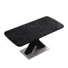 Modern Square Dining Table,Stretchable,Printed Black Marble Table Top+MDF X-Shape Table Leg with Metal Base