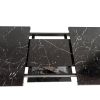 Modern Square Dining Table,Stretchable,Printed Black Marble Table Top+MDF X-Shape Table Leg with Metal Base