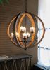 9- Light Globe Chandelier, Wood Chandelier Hanging Light Fixture with Adjustable Chain for Kitchen Dining Room Foyer Entryway, Bulb Not Included