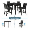 5-Piece Kitchen Table Set Faux Marble Top Counter Height Dining Table Set with 4 PU Leather-Upholstered Chairs (Black)