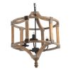 3 - Light Wood Drum Chandelier, Hanging Light Fixture with Adjustable Chain for Kitchen Dining Room Foyer Entryway, Bulb Not Included