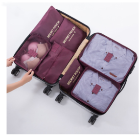 Durable Waterproof Nylon Packing Cube Travel Organizer Bag (Color: Wine red)