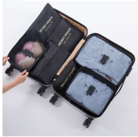 Durable Waterproof Nylon Packing Cube Travel Organizer Bag (Color: Black)