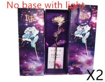 24K Luminous Color Gold Rose Flower Set (Option: No base with lightX2)