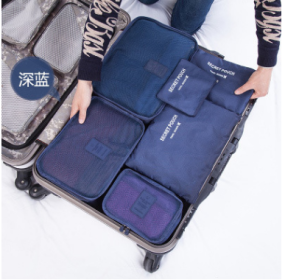 Durable Waterproof Nylon Packing Cube Travel Organizer Bag (Color: Navy)