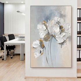 Handmade Oil Painting Fancy Wall Art Personalized Gifts Abstract White Floral Painting On canvas Large Flower Oil Painting Minimalist Modern Living Ro (style: 1, size: 50X70cm)