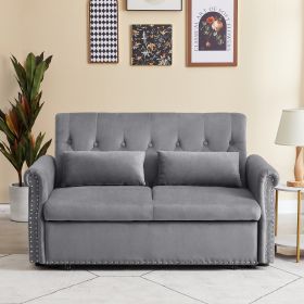 Artemax 55'' Modern Shiny Velvet Convertible Loveseat Sleeper Sofa Couch w/ 2 Lumbar Pillows, Adjustable Pull-Out Bed and Removable Armrest for Nurser (Color: as Pic)