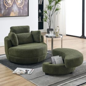 39"W Oversized Swivel Chair with moon storage ottoman for Living Room, Modern Accent Round Loveseat Circle Swivel Barrel Chairs for Bedroom Cuddle Sof (Color: as Pic)