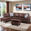 Modern Flannel Sectional Couch with Chaise and Ottoman-Large 3 Piece Sofa Set for Living Room-L-Shaped Left-Facing Sofa Furniture-Wood Frame-Sectional