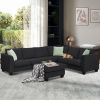 112*87" Sectional Sofa Couches Living Room Sets, 7 Seats Modular Sectional Sofa with Ottoman, L Shape Fabric Sofa Corner Couch Set with 3 Pillows