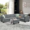 112*87" Sectional Sofa Couches Living Room Sets, 7 Seats Modular Sectional Sofa with Ottoman, L Shape Fabric Sofa Corner Couch Set with 3 Pillows