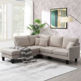 90*88" Terrycloth Modern Sectional Sofa,5-Seat Practical Couch Set with Chaise Lounge,L-Shape minimalist Indoor Furniture with 3 Pillows for Living Ro (Color: Beige)