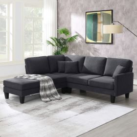 90*88" Terrycloth Modern Sectional Sofa,5-Seat Practical Couch Set with Chaise Lounge,L-Shape minimalist Indoor Furniture with 3 Pillows for Living Ro (Color: Gray)