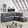 89.8*60.2" Modern Sectional Sofa,5-Seat Modular Couch Set with Convertible Ottoman,L-Shape Linen Fabric Corner Couch Set with 2 Pillows for Living Roo