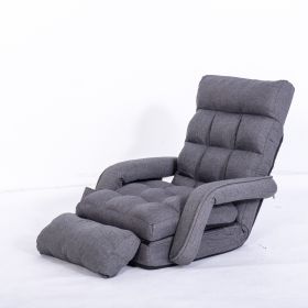 Lazy Sofa Bed Fold Floor Chair Soft Sleeper In Home Lounger Recliner 6-Position Adjustable with Armrests Pillow Dark Gray (Color: as Pic)