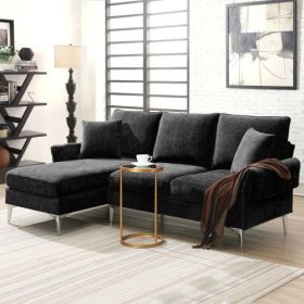 84 " Convertible Sectional Sofa, Modern Chenille L-Shaped Sofa Couch with Reversible Chaise Lounge, Fit for Living Room, Apartment(2 Pillows) (Color: Black)