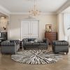 Modern three-piece sofa set with solid wood legs, button-down tufted backrest, Dutch velvet upholstered sofa set including three-seater sofa, two-seat