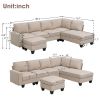 104.3*78.7" Modern L-shaped Sectional Sofa,7-seat Linen Fabric Couch Set with Chaise Lounge and Convertible Ottoman for Living Room,Apartment,Office,3