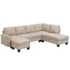 104.3*78.7" Modern L-shaped Sectional Sofa,7-seat Linen Fabric Couch Set with Chaise Lounge and Convertible Ottoman for Living Room,Apartment,Office,3