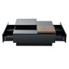 U-Can Movable Top Coffee Table, Modern Square Wood Coffee Table with High Gloss finish, 4 Hidden Storage Drawers for Living Room