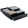 U-Can Movable Top Coffee Table, Modern Square Wood Coffee Table with High Gloss finish, 4 Hidden Storage Drawers for Living Room