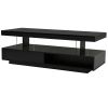 LED Coffee Table with Storage, Modern Center Table with 2 Drawers and Display Shelves, Accent Furniture with LED Lights for Living Room