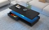 LED Coffee Table with Storage, Modern Center Table with 2 Drawers and Display Shelves, Accent Furniture with LED Lights for Living Room