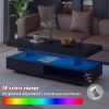 LED Coffee Table with Storage, Modern Center Table with 2 Drawers and Display Shelves, Accent Furniture with LED Lights for Living Room