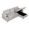 Pull Out Sofa Bed Modern Padded Upholstered Sofa Bed ; Linen Fabric 3 Seater Couch with Storage Chaise and Cup Holder ; Small Couch for Small Spaces