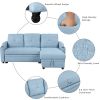 Pull Out Sofa Bed Modern Padded Upholstered Sofa Bed ; Linen Fabric 3 Seater Couch with Storage Chaise and Cup Holder ; Small Couch for Small Spaces