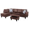 Modern Flannel Sectional Couch with Chaise and Ottoman-Large 3 Piece Sofa Set for Living Room-L-Shaped Left-Facing Sofa Furniture-Wood Frame-Sectional