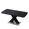 Modern Square Dining Table;  Stretchable;  Printed Black/white Marble +MDF X-Shape Table Leg with Metal Base