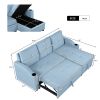 Pull Out Sofa Bed Modern Padded Upholstered Sofa Bed ; Linen Fabric 3 Seater Couch with Storage Chaise and Cup Holder ; Small Couch for Small Spaces