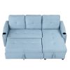 Pull Out Sofa Bed Modern Padded Upholstered Sofa Bed ; Linen Fabric 3 Seater Couch with Storage Chaise and Cup Holder ; Small Couch for Small Spaces