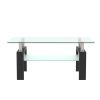 Rectangle Black Glass Coffee Table, Clear Coffee Table,Modern Side Center Tables for Living Room, Living Room Furniture