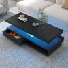 LED Coffee Table with Storage, Modern Center Table with 2 Drawers and Display Shelves, Accent Furniture with LED Lights for Living Room