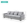 [VIDEO provided] [New] 104" 4-Seater Modern Linen Fabric Sofa with Armrest Pockets and 4 Pillows,Minimalist Style Couch for Living Room, Apartment, Of