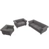 Modern three-piece sofa set with solid wood legs, button-down tufted backrest, Dutch velvet upholstered sofa set including three-seater sofa, two-seat