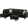 Modern Faux Leather Sectional Couch with Chaise and Ottoman-Large 3 Piece Sofa Set for Living Room-L-Shaped Left-Facing Sofa Furniture-Wood Frame-Sect