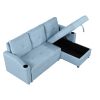 Pull Out Sofa Bed Modern Padded Upholstered Sofa Bed ; Linen Fabric 3 Seater Couch with Storage Chaise and Cup Holder ; Small Couch for Small Spaces