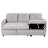 Pull Out Sofa Bed Modern Padded Upholstered Sofa Bed ; Linen Fabric 3 Seater Couch with Storage Chaise and Cup Holder ; Small Couch for Small Spaces