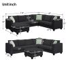 112*87" Sectional Sofa Couches Living Room Sets, 7 Seats Modular Sectional Sofa with Ottoman, L Shape Fabric Sofa Corner Couch Set with 3 Pillows