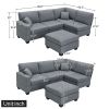 89.8*60.2" Modern Sectional Sofa,5-Seat Modular Couch Set with Convertible Ottoman,L-Shape Linen Fabric Corner Couch Set with 2 Pillows for Living Roo