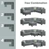 112*87" Sectional Sofa Couches Living Room Sets, 7 Seats Modular Sectional Sofa with Ottoman, L Shape Fabric Sofa Corner Couch Set with 3 Pillows