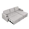 Pull Out Sofa Bed Modern Padded Upholstered Sofa Bed ; Linen Fabric 3 Seater Couch with Storage Chaise and Cup Holder ; Small Couch for Small Spaces