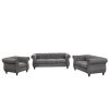 Modern three-piece sofa set with solid wood legs, button-down tufted backrest, Dutch velvet upholstered sofa set including three-seater sofa, two-seat