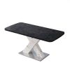 Modern Square Dining Table;  Stretchable;  Printed Black/white Marble +MDF X-Shape Table Leg with Metal Base